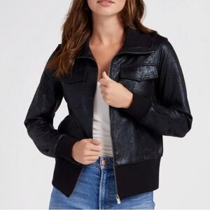 Edgy Grunge Y2K Streetwear Black Crackle Lightweight Liverpool Bomber Jacket L